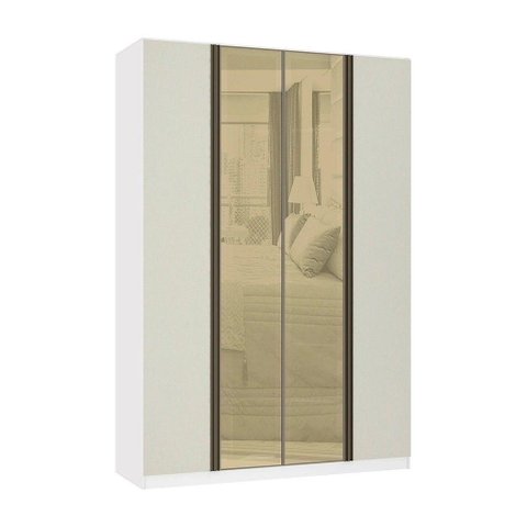 Guarda Roupa 4 Portas 3 Gavetas 159,2 Cm com Vidro Reflecta Bronze Prime Luciane Móveis