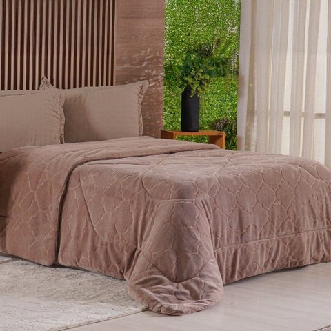 Edredom Casal Plush Sense Dupla Face 100% Poliéster 210x230cm Tessi Marrom Rústico