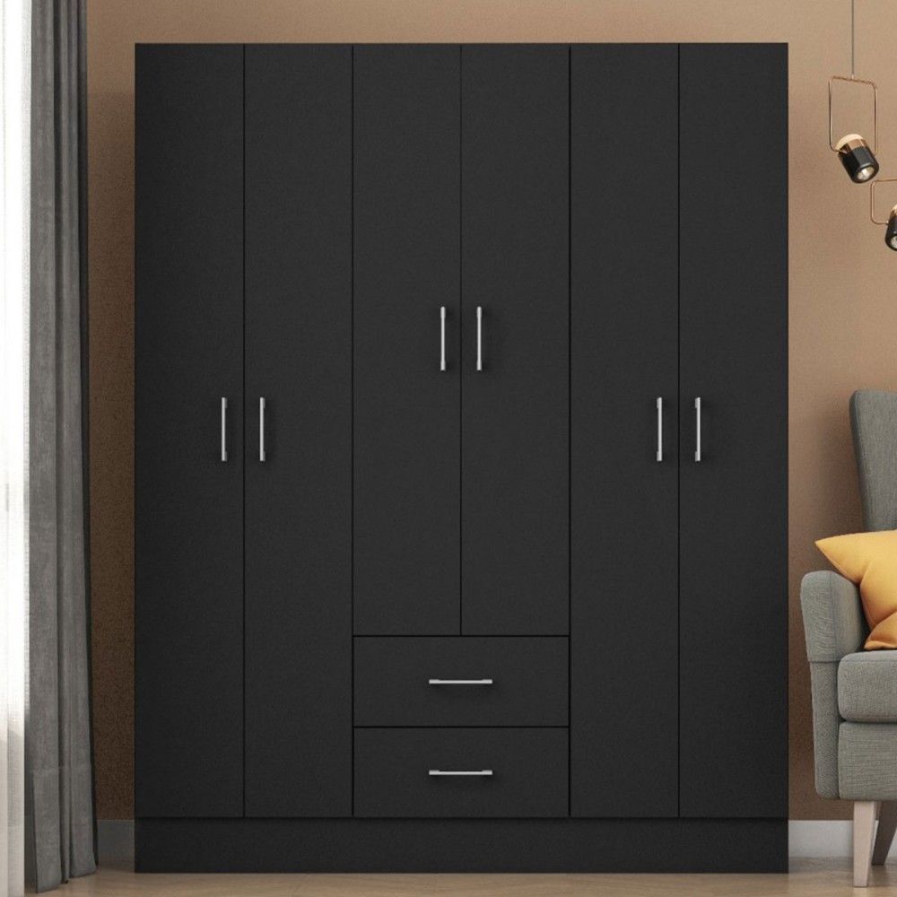 Guarda-roupa Casal Jamaica 6 Portas 2 Gavetas Preto - Fellicci