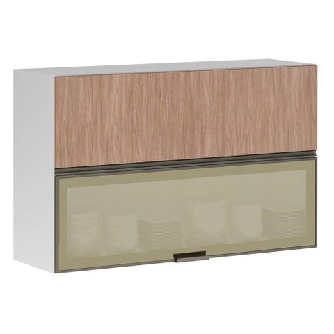 Armário Basculante Misto Perola 120 Cm 2 Portas Alumínio e com Vidro Reflecta Bronze Luciane