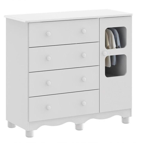 Comoda Infantil 1 Porta 4 Gavetas Uli - Moveis Peroba Branco Brilho