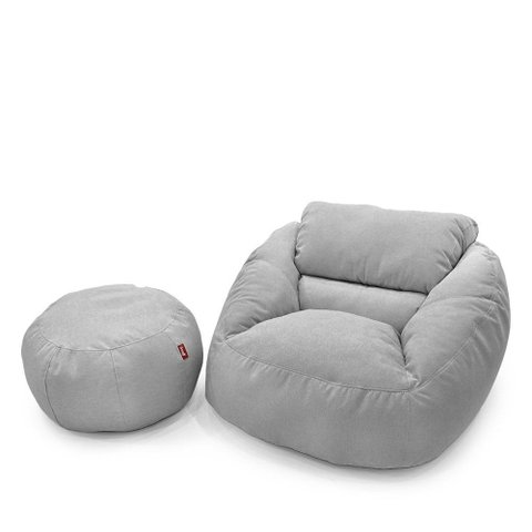 Poltrona Núcleo com Apoio de Pufe Elegante e Luxuosa Enchimento Pérolas 3mm Macio Bege