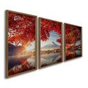 Ver imagem 1 de Quadro Decorativo Paisagem Montanhas e Flores Vermelhas 3 Telas 60x90cm para Sala Quarto Escritório