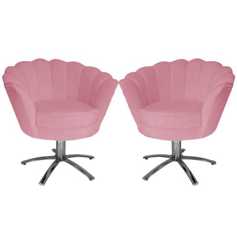 Kit 2 Poltronas Decorativa Pétala Base Giratória Metal Suede Rosa Mz Decor