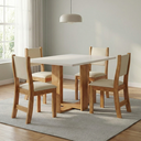 Ver imagem 1 de Conjunto Sala de Jantar Mesa Retangular 120x80cm 4 Cadeiras Estofadas Bege