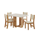 Ver imagem 2 de Conjunto Sala de Jantar Mesa Retangular 120x80cm 4 Cadeiras Estofadas Bege Mel/Blonde