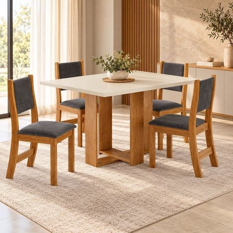 Conjunto Sala de Jantar Mesa Romantic com 4 Cadeiras Sol Bege/Mel/Blonde/Cinza