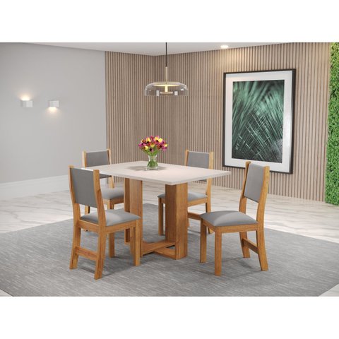 Conjunto Sala de Jantar Mesa Romantic com 4 Cadeiras Sol Bege/Mel/Blonde/Cinza