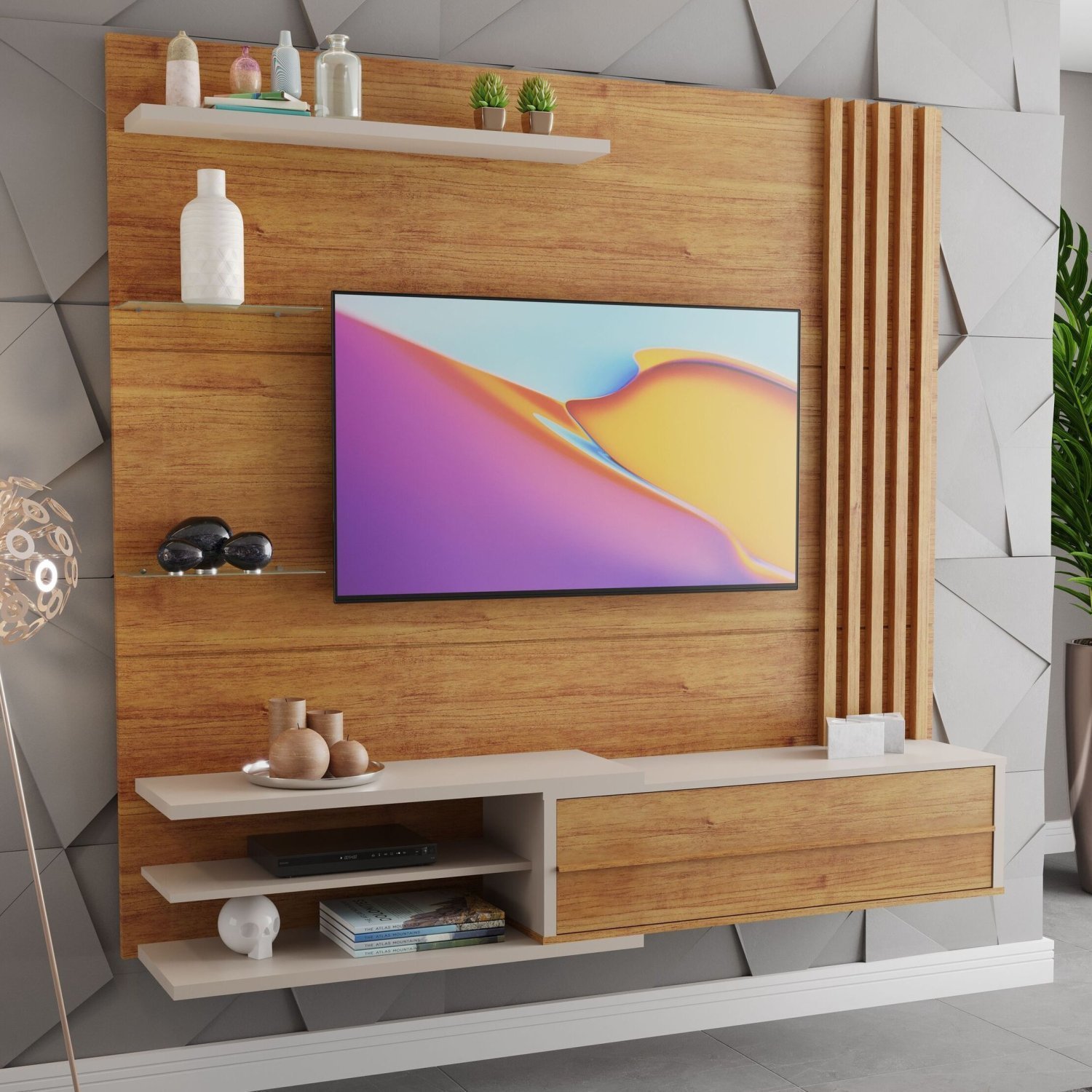 Painel para TV até 60 Polegadas Ripado 1 Porta Zinder  - 1