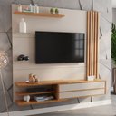 Ver imagem 1 de Painel Ripado para TV até 65 Polegadas MDF 180CMX160,8cm 1 Porta Basculante Zinder Bege