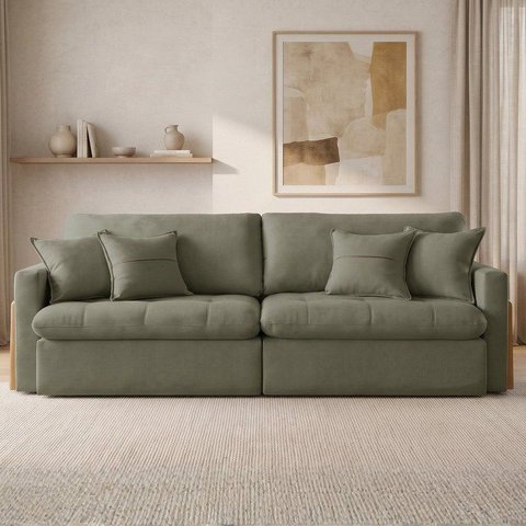 Sofá Cama 2 Lugares Retrátil Reclinável 180cm Linho com Molas Ensacadas Atena Yescasa Verde