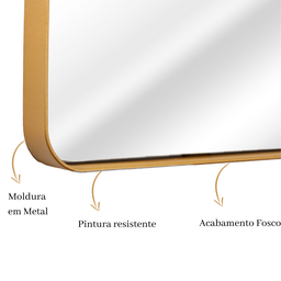 Espelho Grande Retangular com Moldura Metal Banheiro Quarto Sala 120x60cm - 4