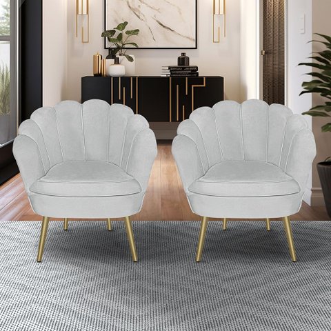 Kit 2 Poltronas Pétala Luxo com Pés Dourado para Lash Designer Veludo Cinza Bz Home Decor
