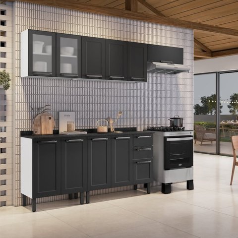 Cozinha Completa Modulada 5 Peças 11 Portas 2 Gavetas Florença Itatiaia Cinza/Grafite/Branco