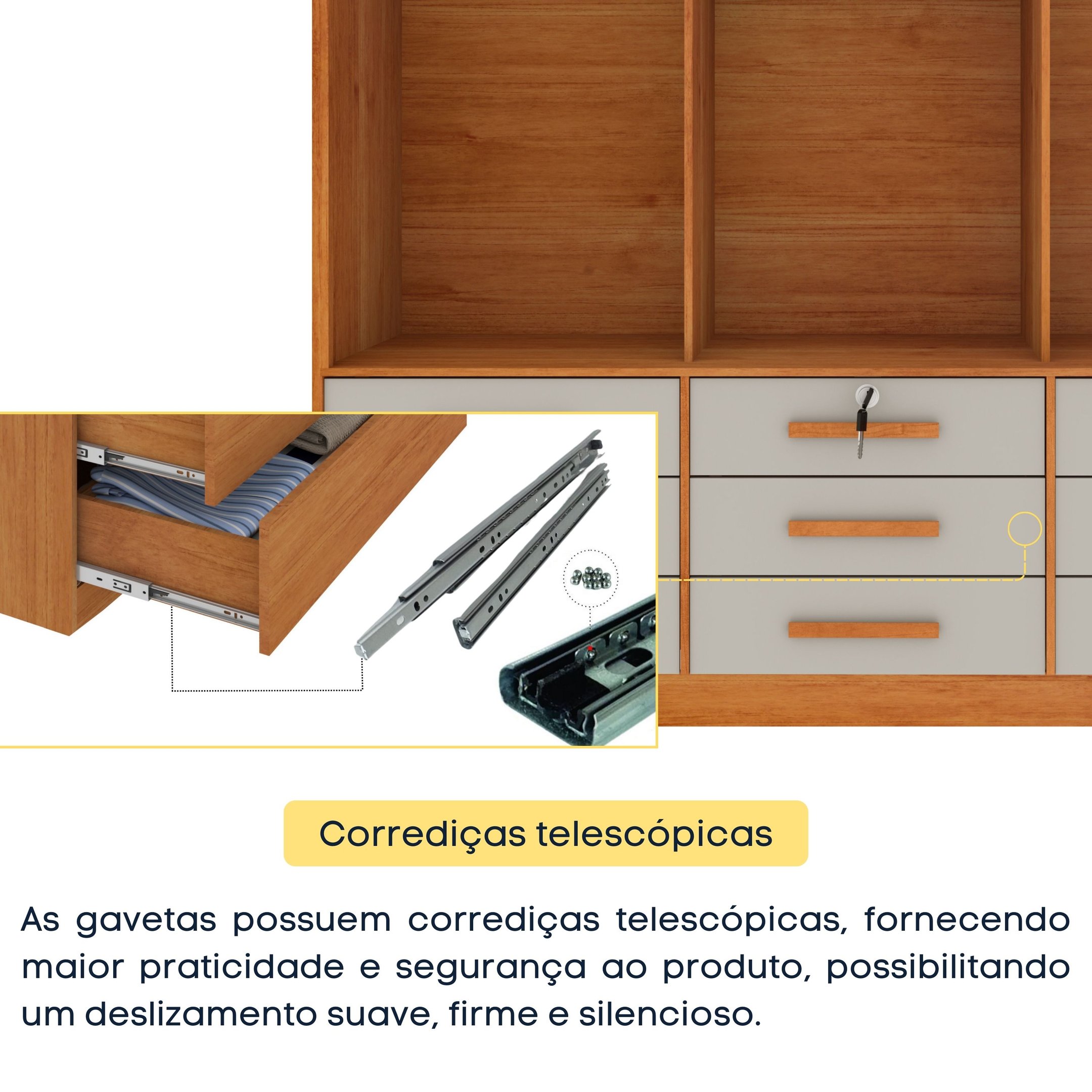 Guarda Roupa Casal com Espelho e pés 3 Portas 9 Gavetas 199cm Chicago   - 9