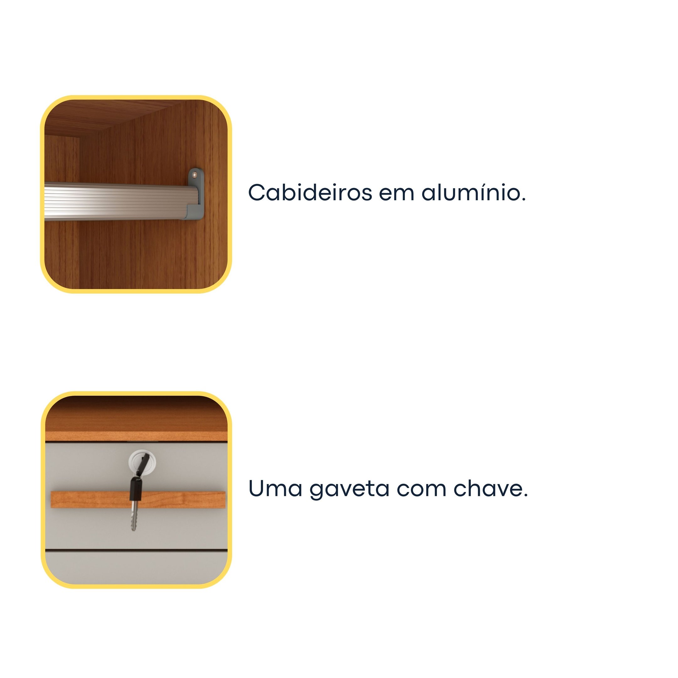 Guarda Roupa Casal com Espelho e pés 3 Portas 9 Gavetas 199cm Chicago   - 12