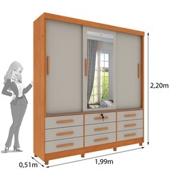 Guarda Roupa Casal com Espelho e pés 3 Portas 9 Gavetas 199cm Chicago   - 4