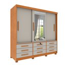 Ver imagem 2 de Guarda Roupa Casal com Espelho e Pés 3 Portas 9 Gavetas 199cm Chicago Bege/Cinamomo/Off White