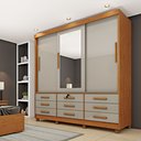 Ver imagem 1 de Guarda Roupa Casal com Espelho e pés 3 Portas 9 Gavetas 199cm Chicago  
