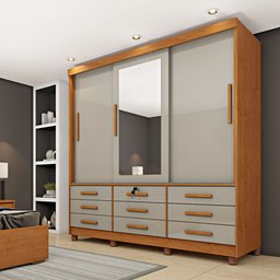 Guarda Roupa Casal com Espelho e pés 3 Portas 9 Gavetas 199cm Chicago   - 1