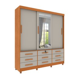 Guarda Roupa Casal com Espelho e pés 3 Portas 9 Gavetas 199cm Chicago   - 2