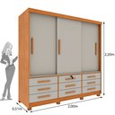 Ver imagem 3 de Guarda Roupa Casal com Pés 3 Portas de Correr 9 Gavetas 199cm Chicago Bege/Cinamomo/Off White