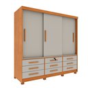Ver imagem 2 de Guarda Roupa Casal com Pés 3 Portas de Correr 9 Gavetas 199cm Chicago Bege/Cinamomo/Off White