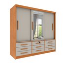 Ver imagem 2 de Guarda Roupa Casal com Espelho 3 Portas de Correr 9 Gavetas 199cm Chicago Bege/Cinamomo/Off White