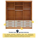 Ver mais imagens de Guarda Roupa Casal com Espelho 3 Portas de Correr 9 Gavetas 199cm Chicago