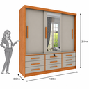 Ver imagem 3 de Guarda Roupa Casal com Espelho 3 Portas de Correr 9 Gavetas 199cm Chicago Bege/Cinamomo/Off White