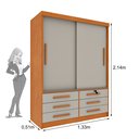 Ver imagem 3 de Guarda Roupa Solteiro 2 Portas 6 Gavetas 133cm Chicago Bege/Cinamomo/Off White