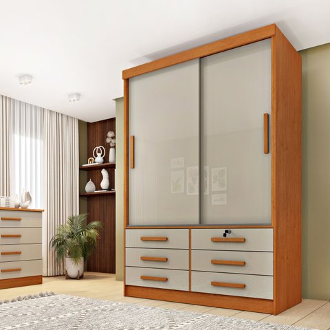 Guarda Roupa Solteiro 2 Portas 6 Gavetas 133cm Chicago  