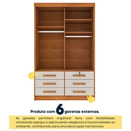 Guarda Roupa Solteiro 2 Portas 6 Gavetas 133cm Chicago   - 6