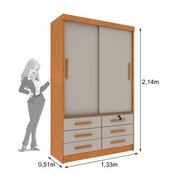 Guarda Roupa Solteiro 2 Portas 6 Gavetas 133cm Chicago   - 2