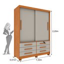 Ver imagem 3 de Guarda Roupa Solteiro com Pés 2 Portas 6 Gavetas 133cm Chicago Bege/Cinamomo/Off White