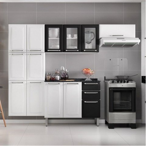 Cozinha Completa Modulada 4 Peças 13 Portas 2 Gavetas Luce Itatiaia Branco/Preto