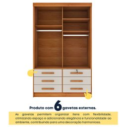 Guarda Roupa Solteiro com Espelho 2 Portas 6 Gavetas 133cm Chicago   - 4