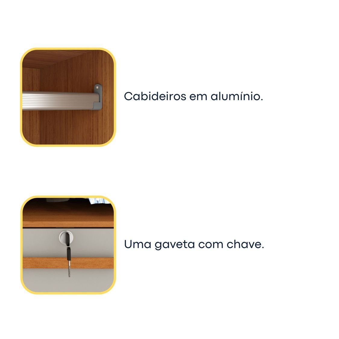 Guarda Roupa Solteiro com Espelho 2 Portas 6 Gavetas 133cm Chicago   - 9