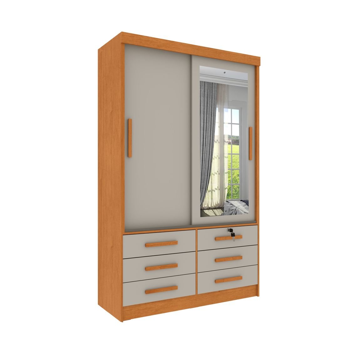 Guarda Roupa Solteiro com Espelho 2 Portas 6 Gavetas 133cm Chicago   - 12