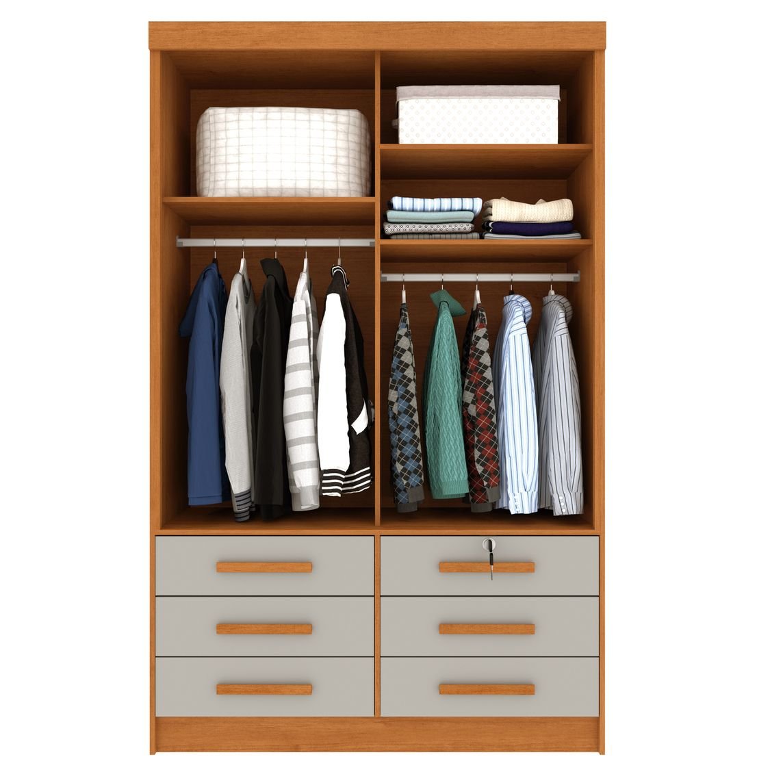 Guarda Roupa Solteiro com Espelho 2 Portas 6 Gavetas 133cm Chicago   - 14