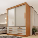 Ver imagem 1 de Guarda Roupa Solteiro com Espelho 2 Portas 6 Gavetas 133cm Chicago Bege/Cinamomo/Off White