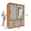 Ver imagem 3 de Guarda Roupa Solteiro com Espelho 2 Portas 6 Gavetas 133cm Chicago Bege/Cinamomo/Off White