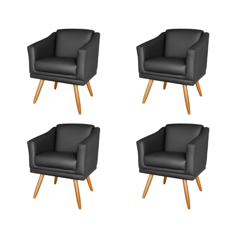 Kit 4 Poltronas Decorativa Valentina Sala Recepção Escritório Corino Preto