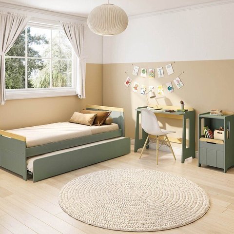 Conjunto Quarto Completo Bicama com LED, Escrivaninha e Estante Petit Casatema MadeiraOriginals