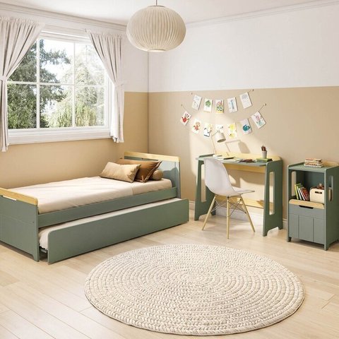 Conjunto Quarto Completo Bicama com Led, Escrivaninha e Estante Petit Casatema MadeiraOriginals