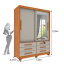 Ver imagem 3 de Guarda Roupa Solteiro com Espelho e Pés 2 Portas 6 Gavetas 133cm Chicago Bege/Cinamomo/Off White