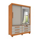 Ver imagem 2 de Guarda Roupa Solteiro com Espelho e Pés 2 Portas 6 Gavetas 133cm Chicago Bege/Cinamomo/Off White