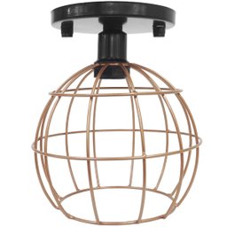 Lustre Teto Plafon Industrial Aramado Globo Cobre Rose Retrô Luminária Vintage Preto Agp Ilumini - 1