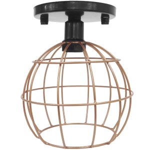 Lustre Teto Plafon Industrial Aramado Globo Cobre Rose Retrô Luminária Vintage Preto Agp Ilumini