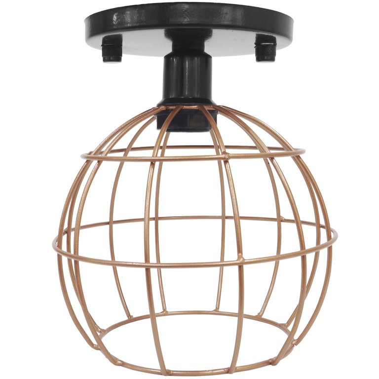 Lustre Teto Plafon Industrial Aramado Globo Cobre Rose Retrô Luminária Vintage Preto Agp Ilumini
